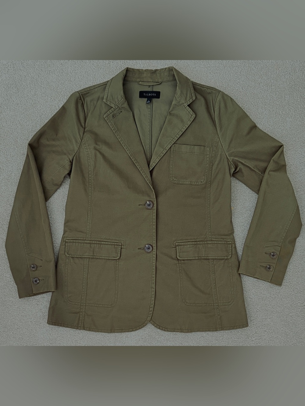 Talbots Olive Cotton Utility Blazer Size 4 Like New Minimalist